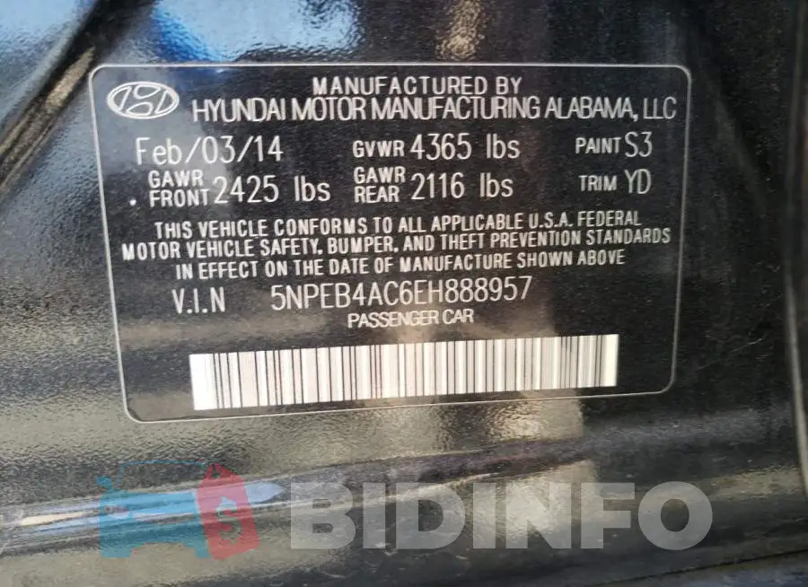 5NPEB4AC6EH888957 Photo# 12