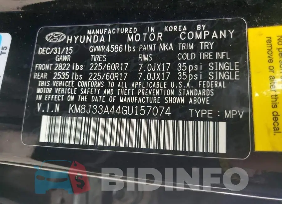 KM8J33A44GU157074 Photo# 12