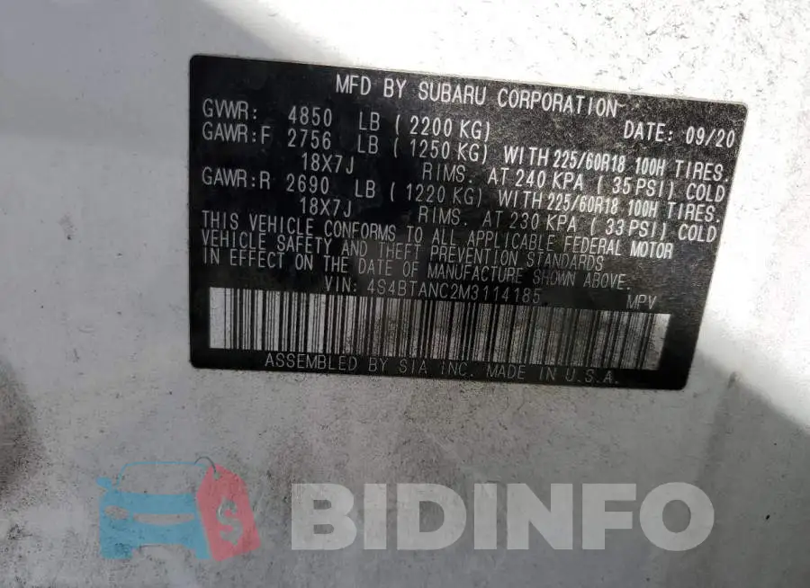 4S4BTANC2M3114185 Photo# 12
