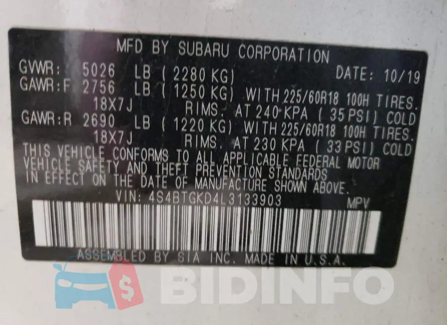 4S4BTGKD4L3133903 Photo# 14