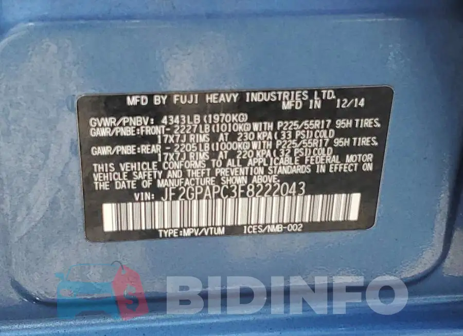JF2GPAPC3F8222043 Photo# 12