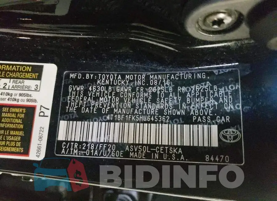 4T1BF1FK5HU645362 Photo# 12