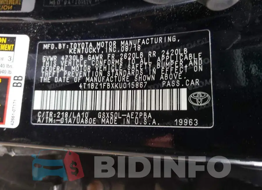 4T1BZ1FBXKU015867 Photo# 12