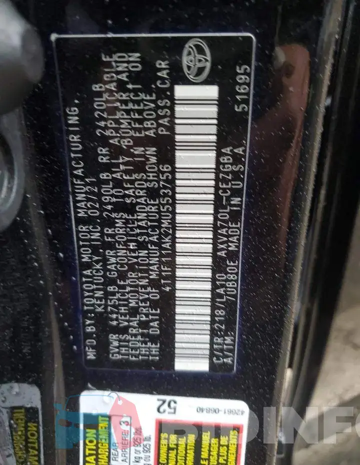 4T1F11AK2MU553756 Photo# 12