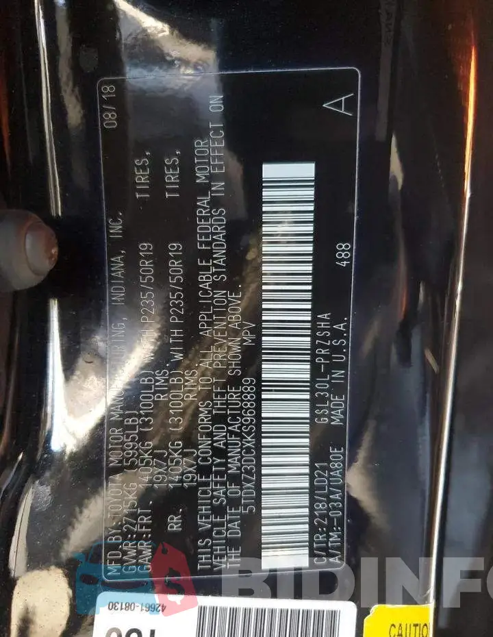 5TDXZ3DCXKS968889 Photo# 13