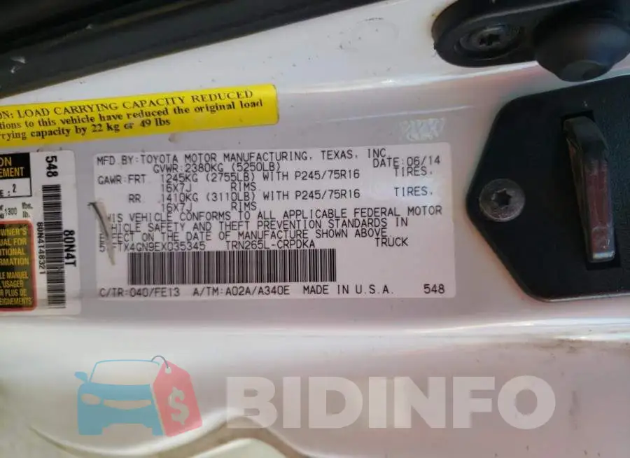 5TFTX4GN9EX035345 Photo# 12