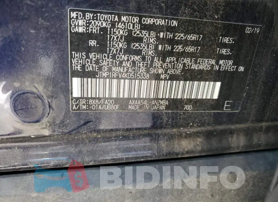 JTMP1RFV4KD515338 Photo# 13