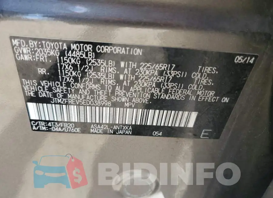 JTMZFREV5ED038998 Photo# 13