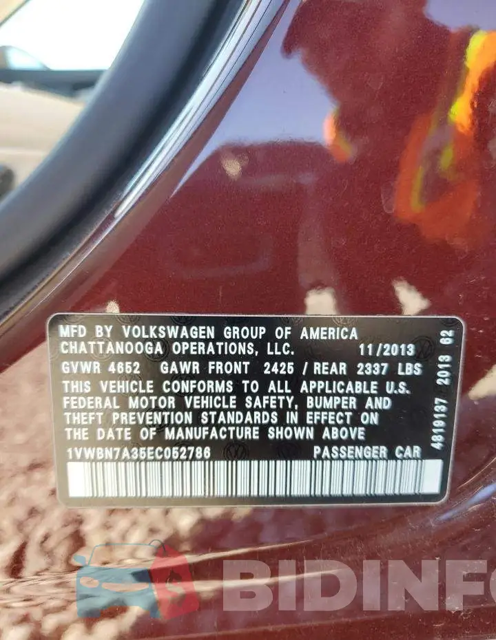 1VWBN7A35EC052786 Photo# 13