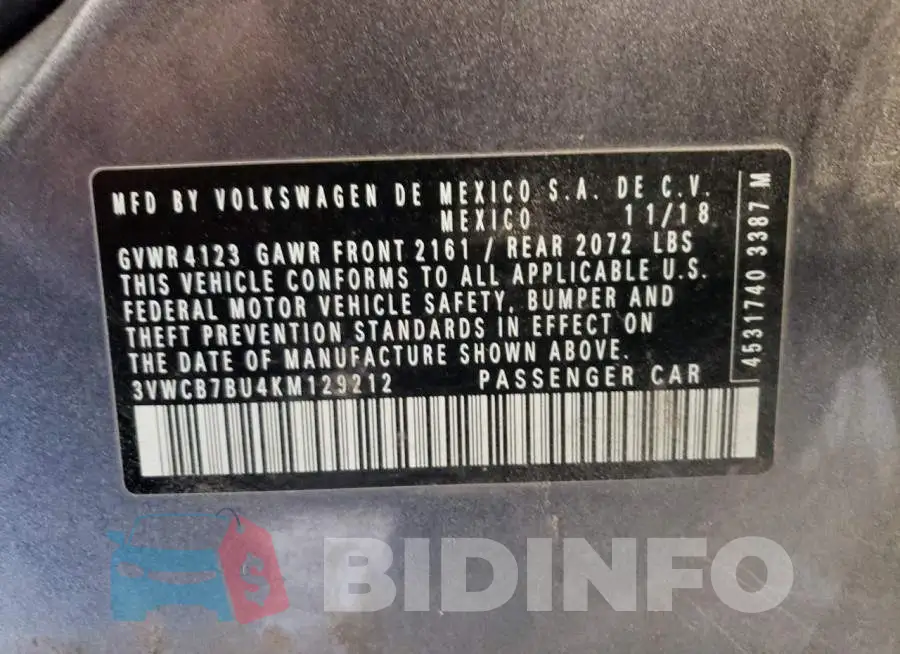 3VWCB7BU4KM129212 Photo# 13