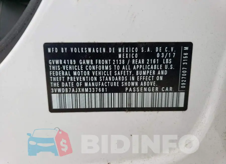 3VWDB7AJXHM337681 Photo# 12