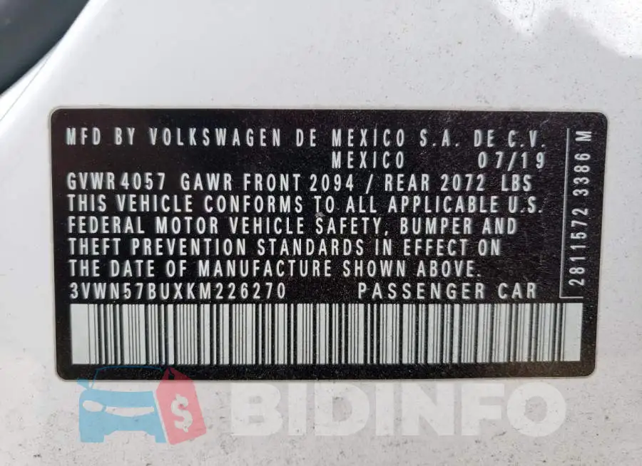 3VWN57BUXKM226270 Photo# 12