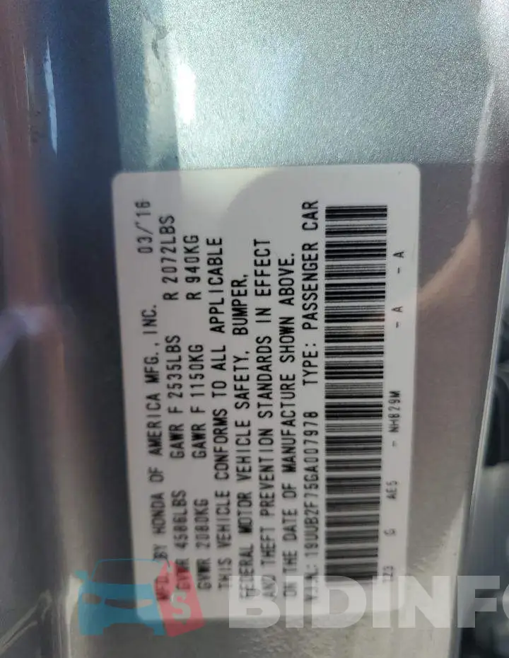 19UUB2F75GA007978 Photo# 13