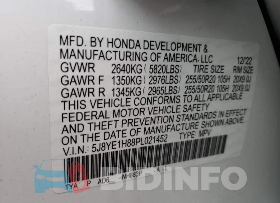5J8YE1H88PL021452 Photo# 13