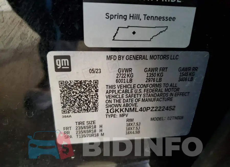 1GKKNML40PZ222452 Photo# 13
