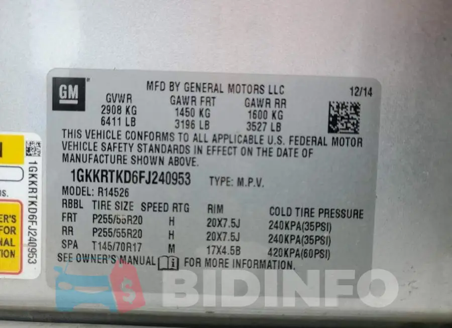 1GKKRTKD6FJ240953 Photo# 14