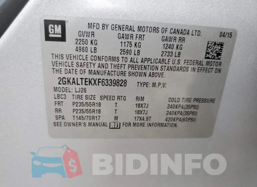 2GKALTEKXF6339828 Photo# 13