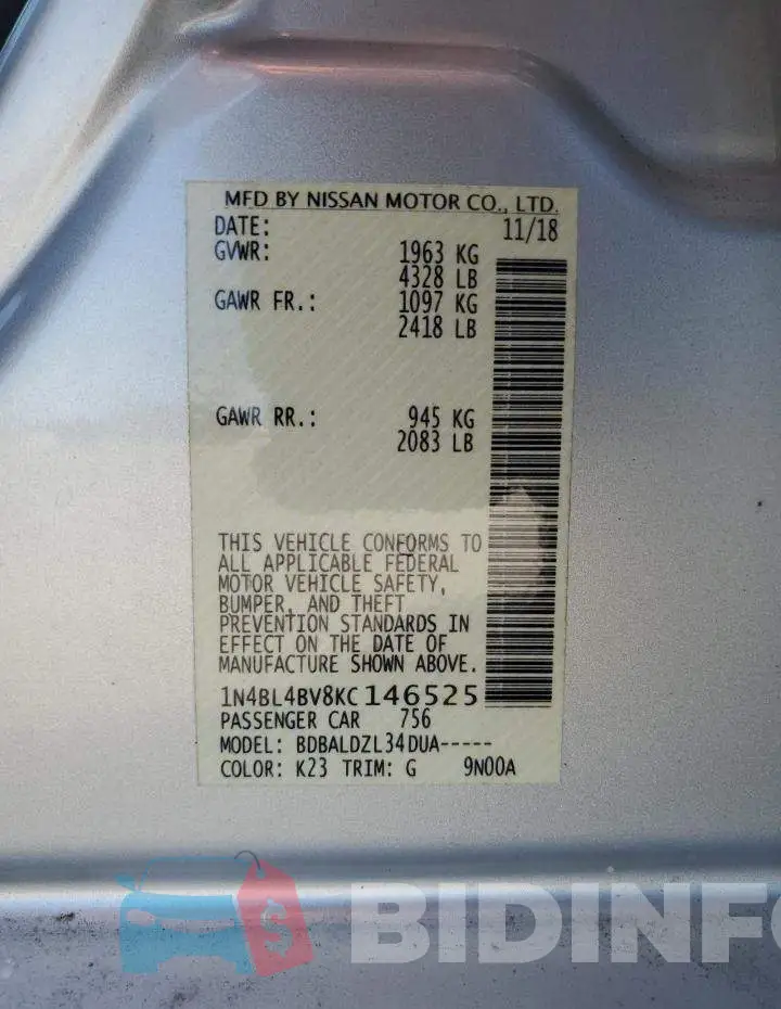 1N4BL4BV8KC146525 Photo# 12