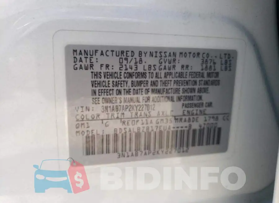 3N1AB7AP2KY227012 Photo# 12