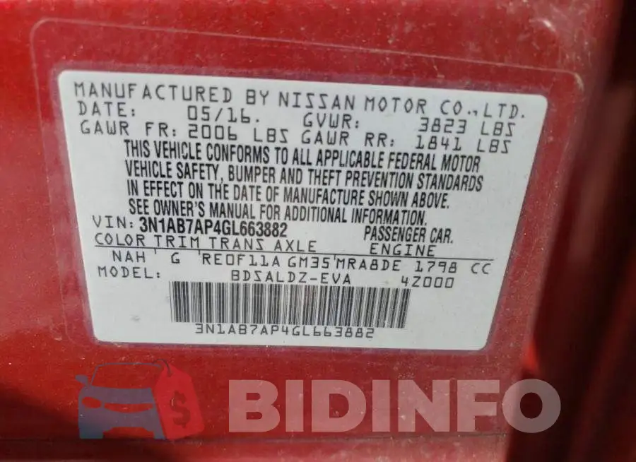 3N1AB7AP4GL663882 Photo# 12