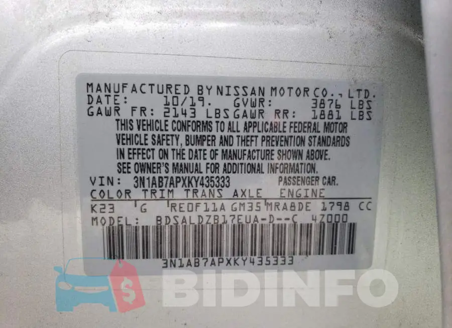 3N1AB7APXKY435333 Photo# 12