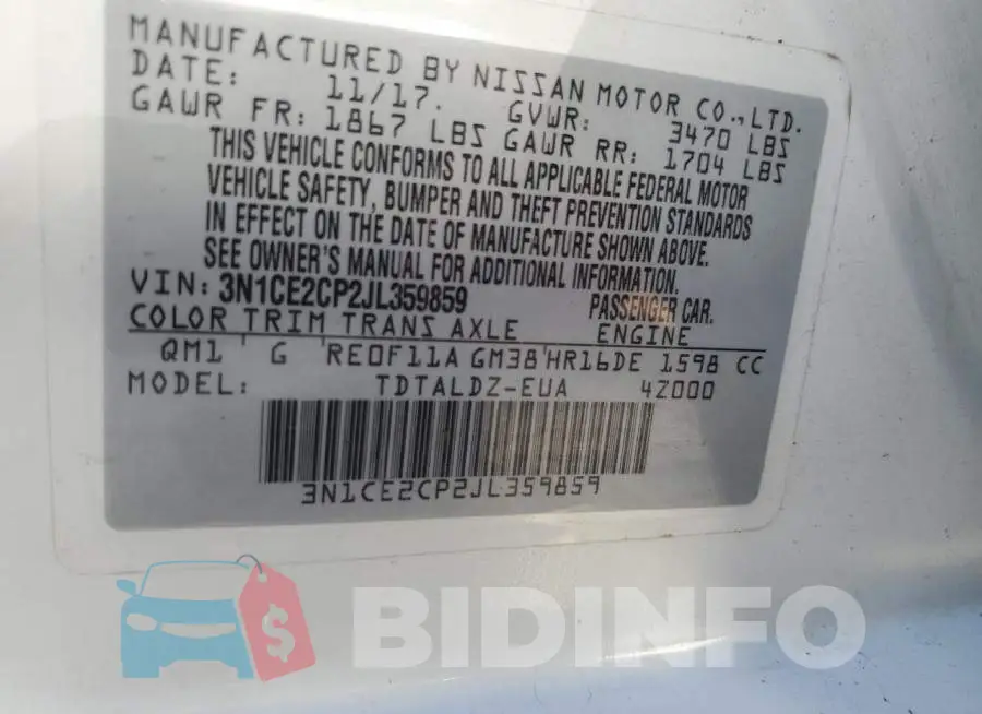 3N1CE2CP2JL359859 Photo# 12