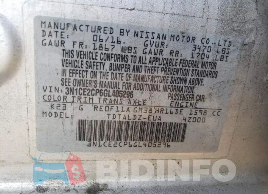 3N1CE2CP6GL405296 Photo# 12