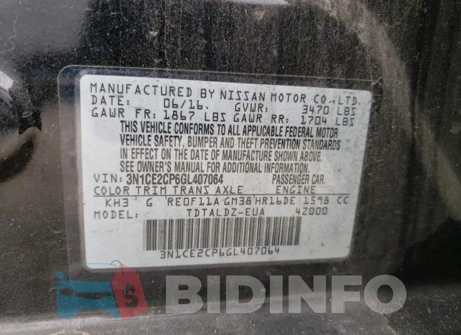 3N1CE2CP6GL407064 Photo# 12