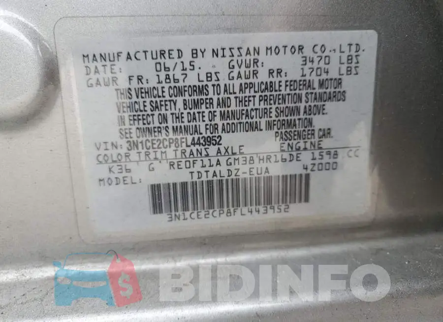 3N1CE2CP8FL443952 Photo# 12