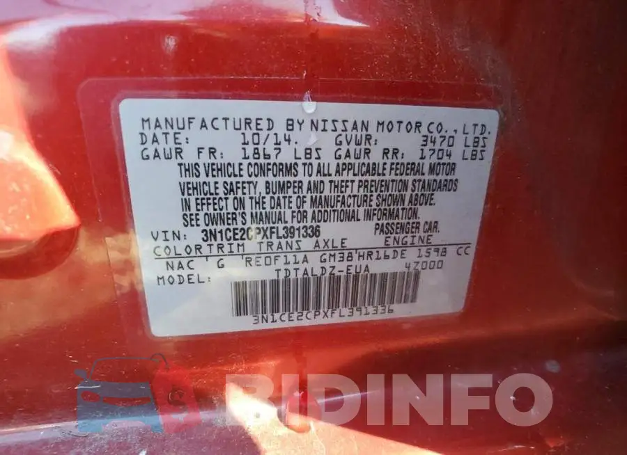 3N1CE2CPXFL391336 Photo# 13