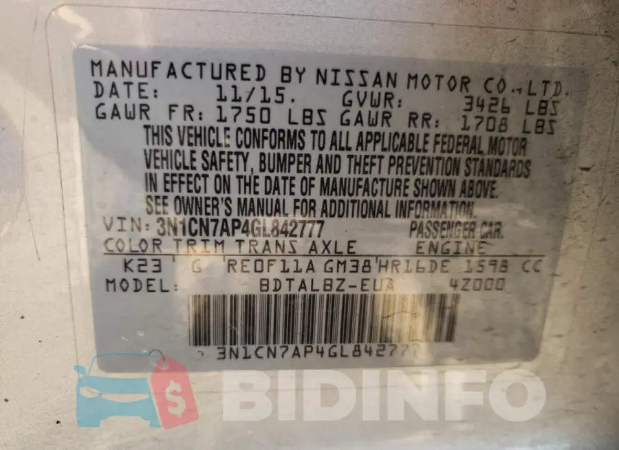 3N1CN7AP4GL842777 Photo# 13