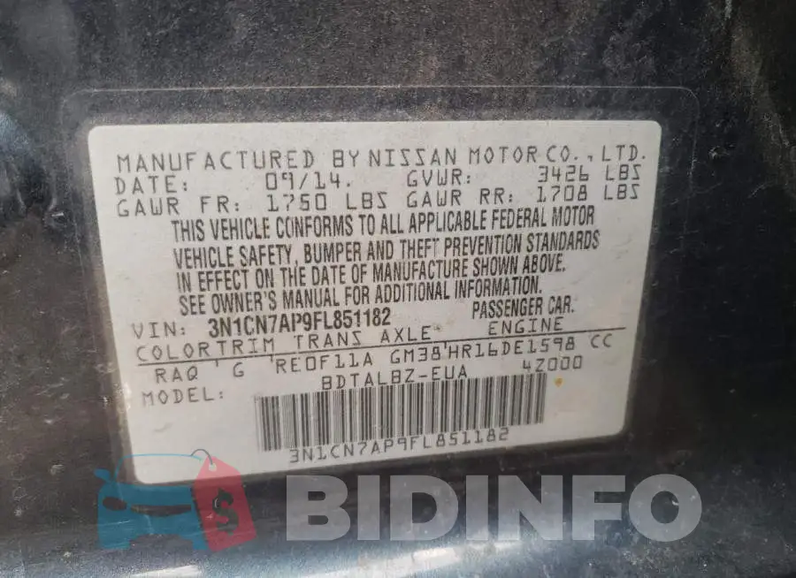 3N1CN7AP9FL851182 Photo# 12