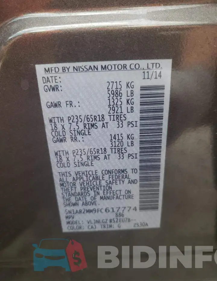 5N1AR2MM9FC617774 Photo# 14