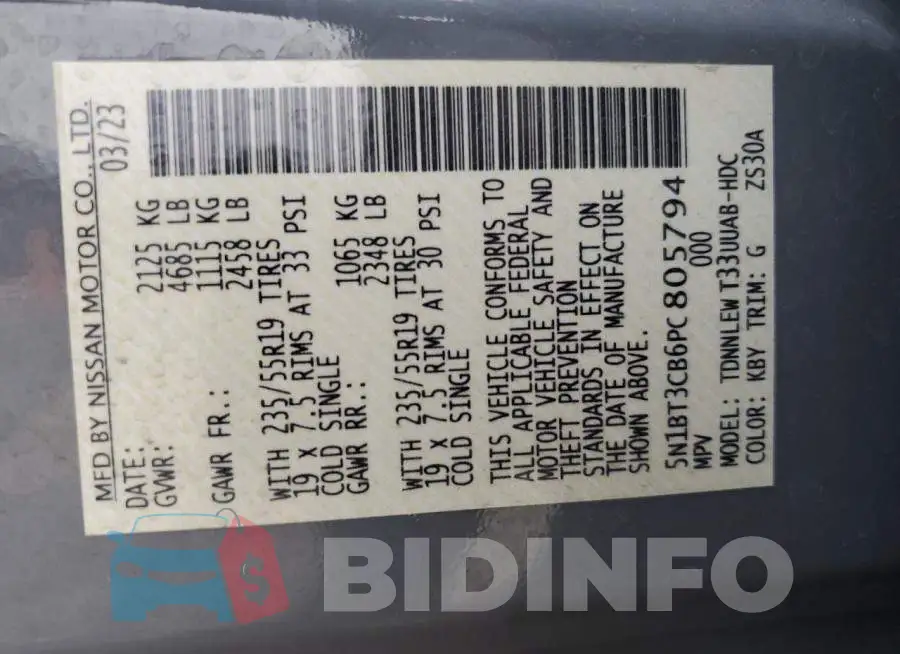 5N1BT3CB6PC805794 Photo# 13