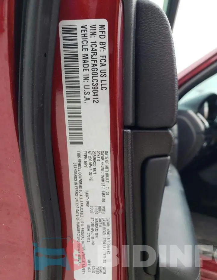 1C4RJFAG0LC390412 Photo# 14