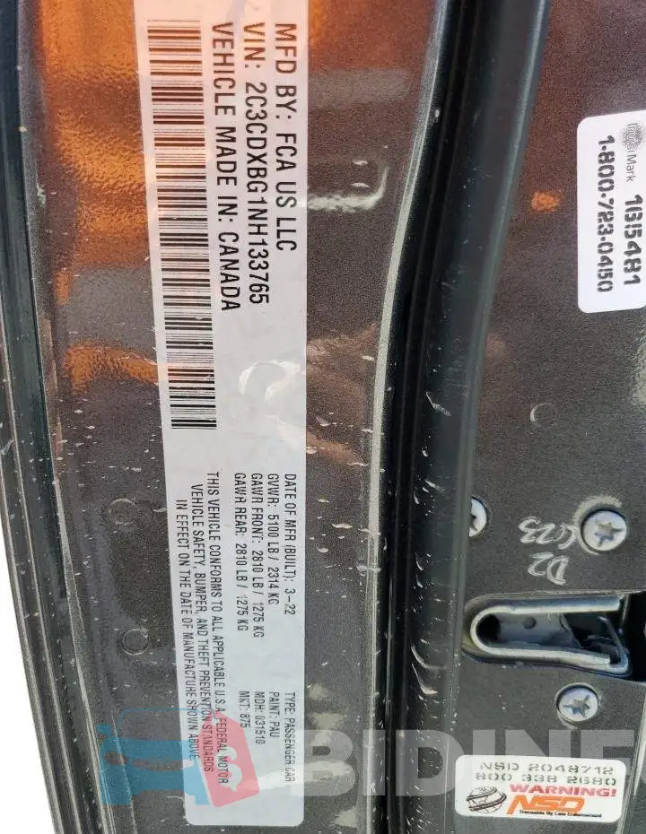 2C3CDXBG1NH133765 Photo# 12