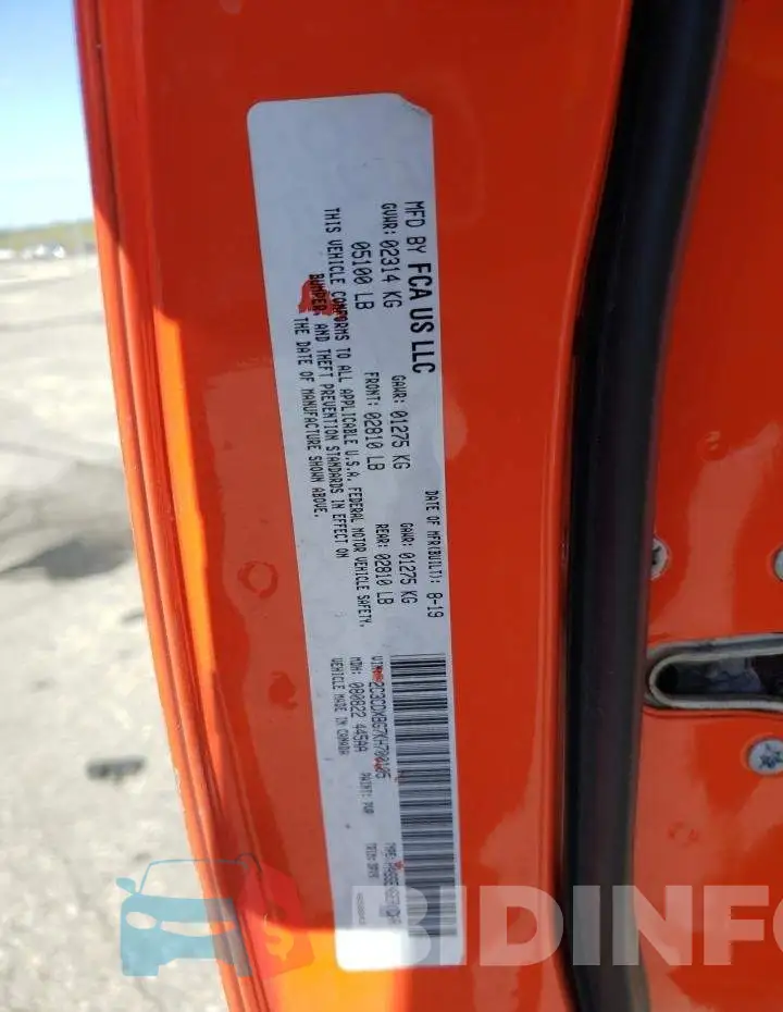 2C3CDXBG7KH700105 Photo# 12