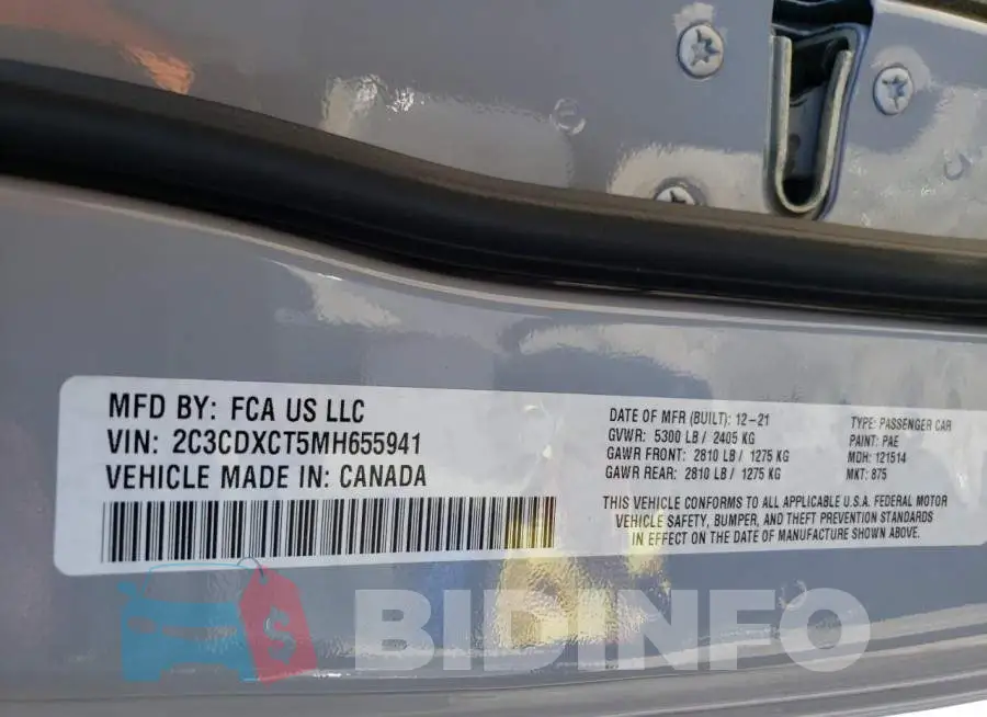 2C3CDXCT5MH655941 Photo# 13