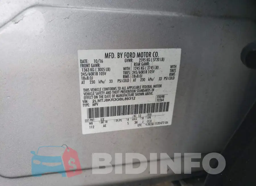 2LMTJ8KR3GBL89312 Photo# 12