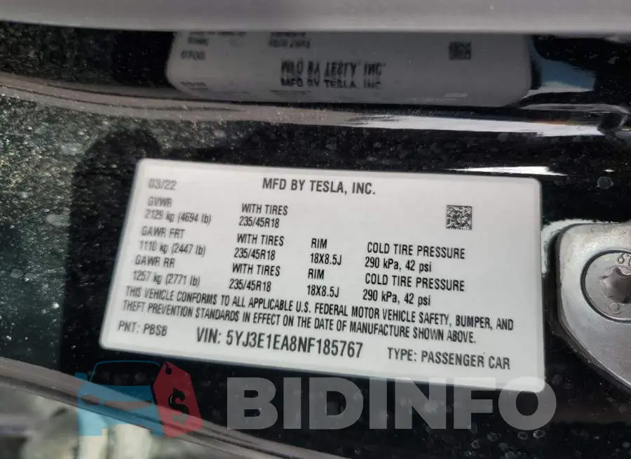 5YJ3E1EA8NF185767 Photo# 12