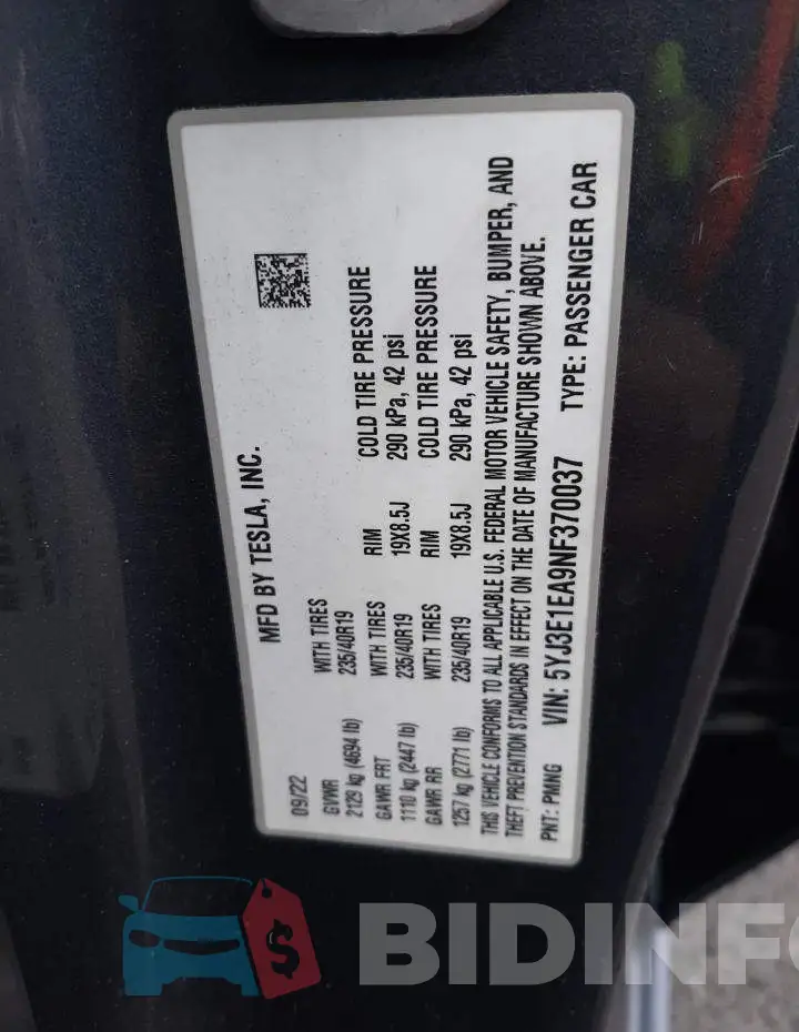 5YJ3E1EA9NF370037 Photo# 13