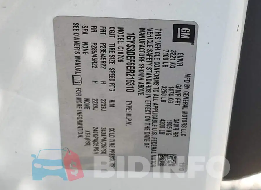 1GYS3DEF6ER216310 Photo# 13