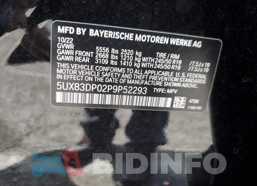 5UX83DP02P9P52293 Photo# 13