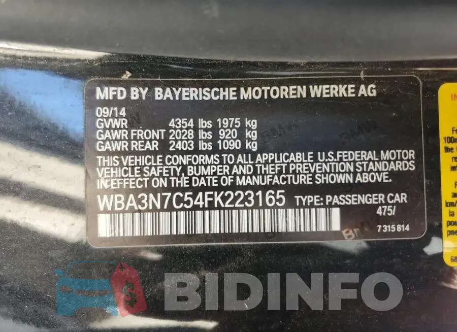 WBA3N7C54FK223165 Photo# 12