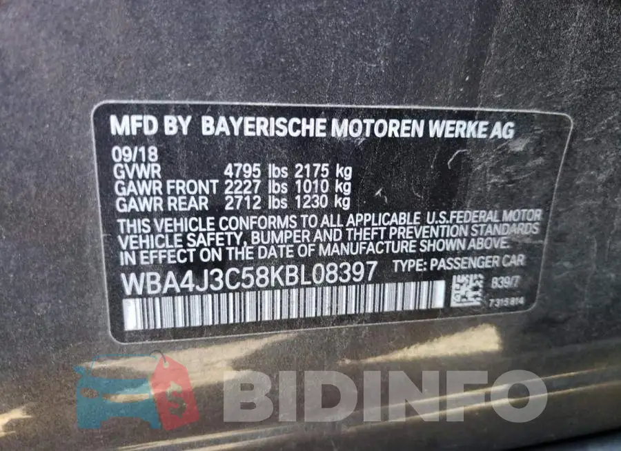 WBA4J3C58KBL08397 Photo# 12