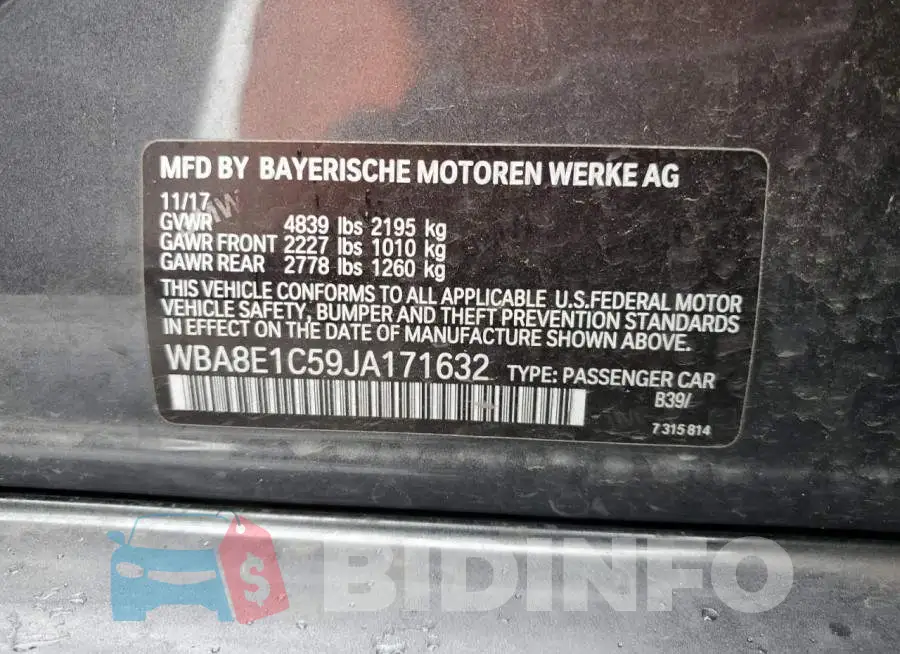 WBA8E1C59JA171632 Photo# 12