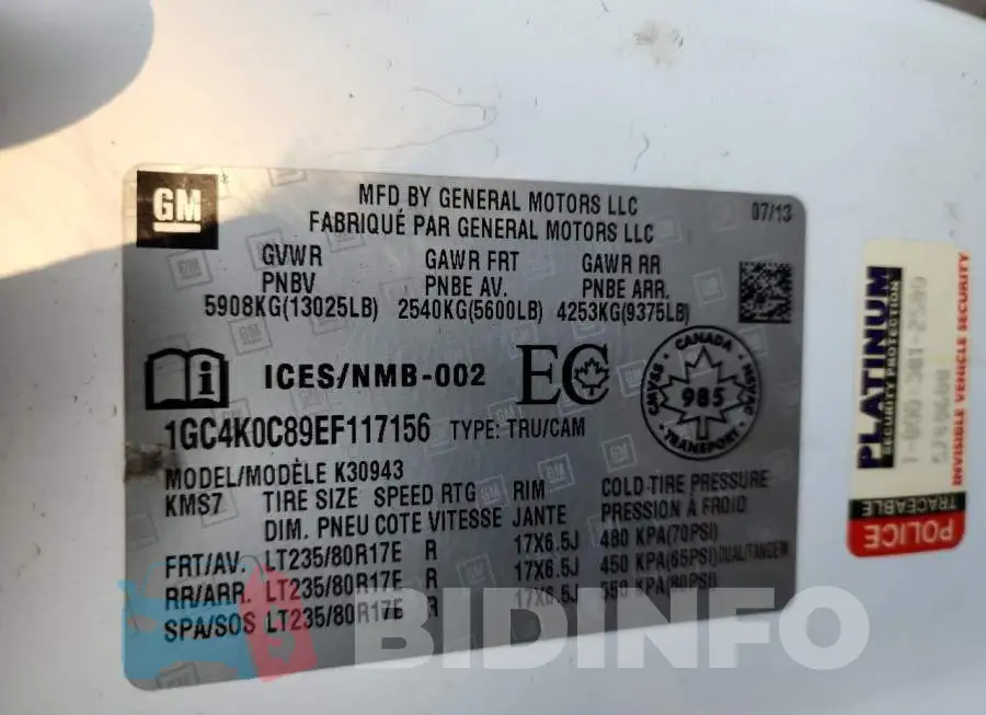 1GC4K0C89EF117156 Photo# 10