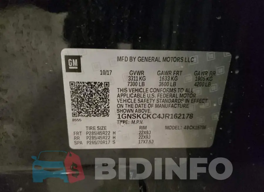 1GNSKCKC4JR162178 Photo# 13