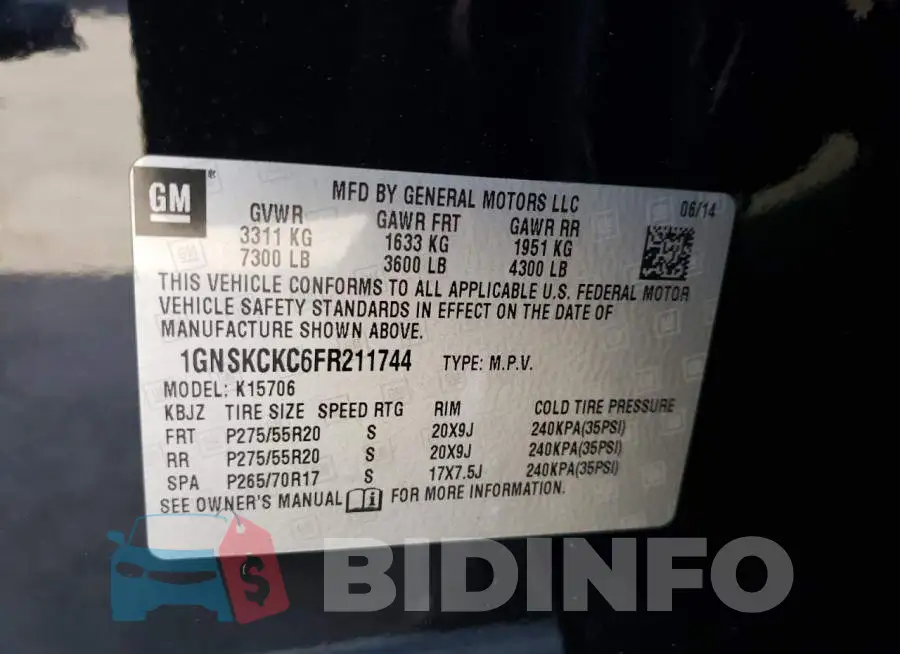 1GNSKCKC6FR211744 Photo# 13
