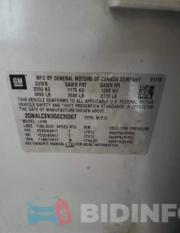 2GNALCEK9G6239367 Photo# 12